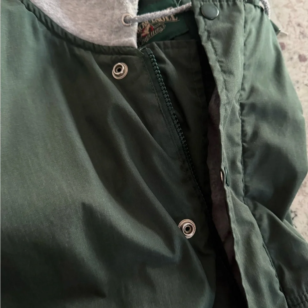 American Eagle Outfitters Dark Green Bomber Jacket with Gray Hood
